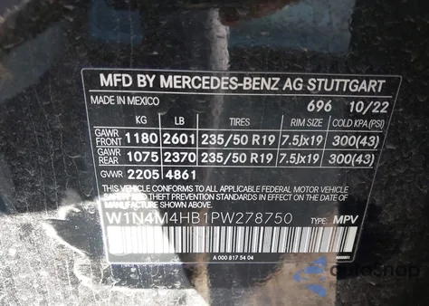 2023 Mercedes-Benz Glb 250 4Matic из США, поврежденный, VIN W1N4M4HB1PW278750